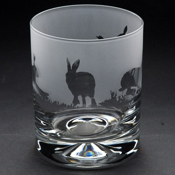 Glyptic Glass Art Hare Whiskey Tumbler Glass - Hand Etched/Engraved Gift