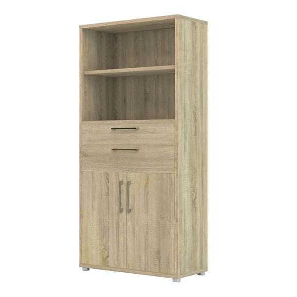 Furniture To Go Prima Bookcase 2 Shelves with 2 Drawers 2 Doors In Oak