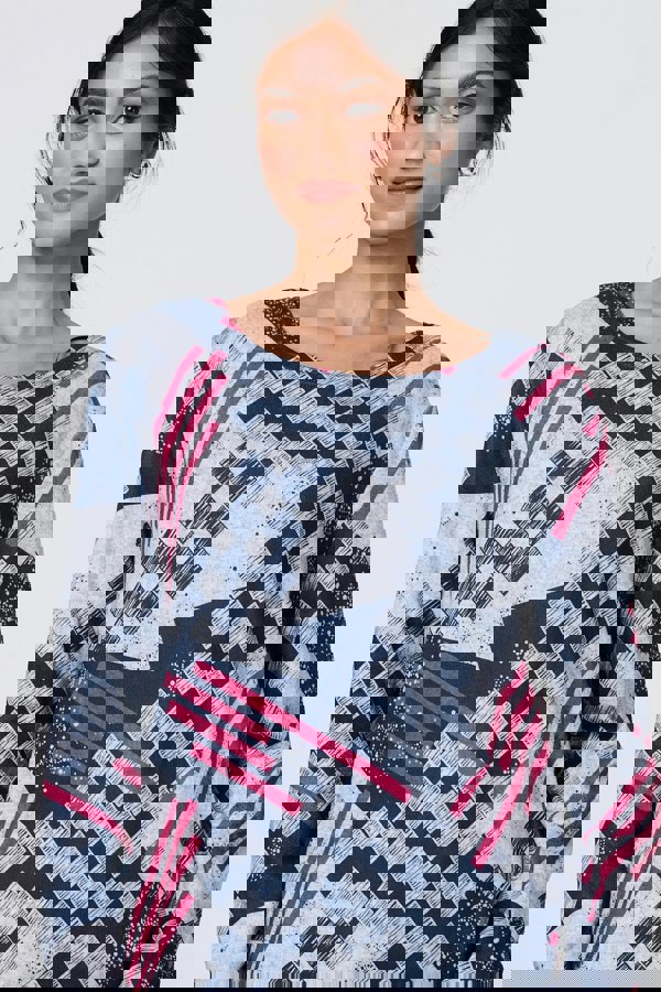 Grey | Geo Print Long Sleeve Tunic Top
