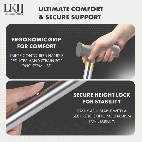 LKH HOME COLLECTION LKH Aluminum Walking stick with Handle & Anti-Skid Base - Lightweight 28-38 Inches Aluminum Walking Cane for Seniors & Adults