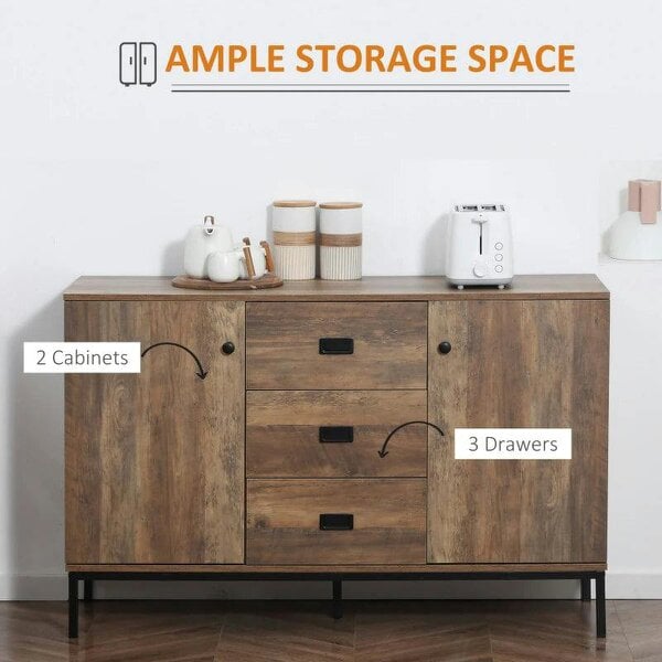Wyld Haus Mango Retro Wood Effect Modern Sideboard 3 Drawers 2 Doors