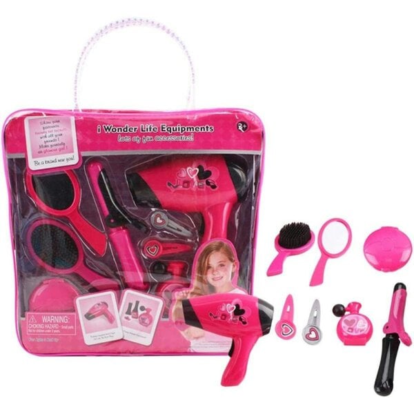 deAO Toys Hairdressing and Vanity Handbag Beauty Set Girls Styling Pretend Makeup and Hair Accessories Playset