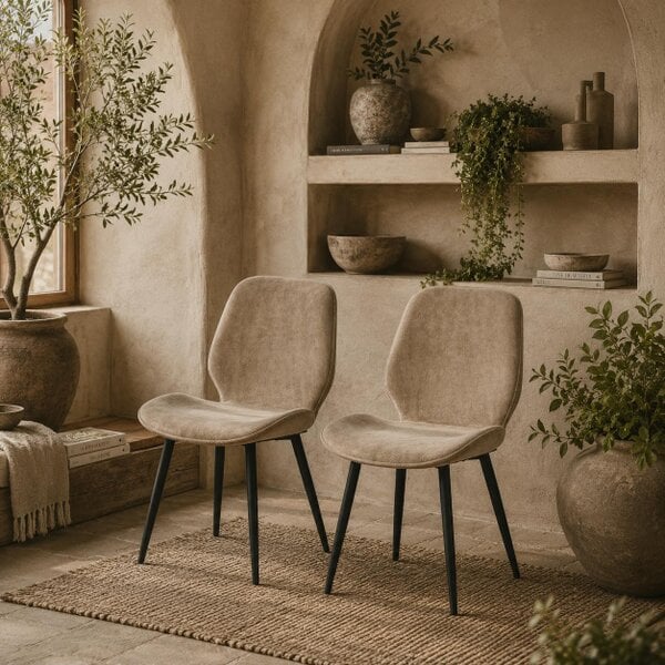Wyld Haus Sumaba Velvet Light Brown Dining Chairs Set Of 2 With Metal Legs