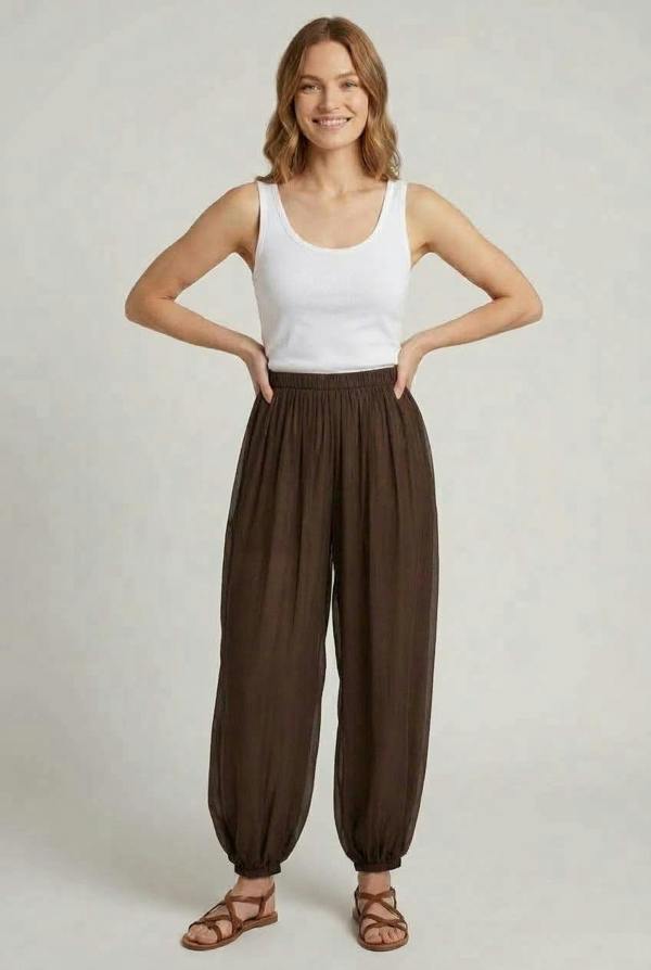 Brown | Semi Sheer Layer High Waist Harem Pants