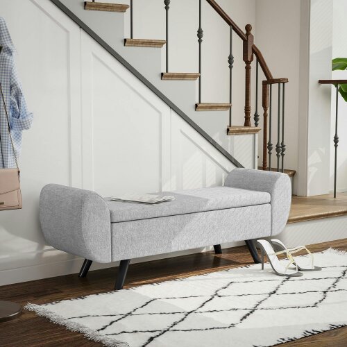 Wyld Haus Nesama Linen Grey Storage Bench With Armrest