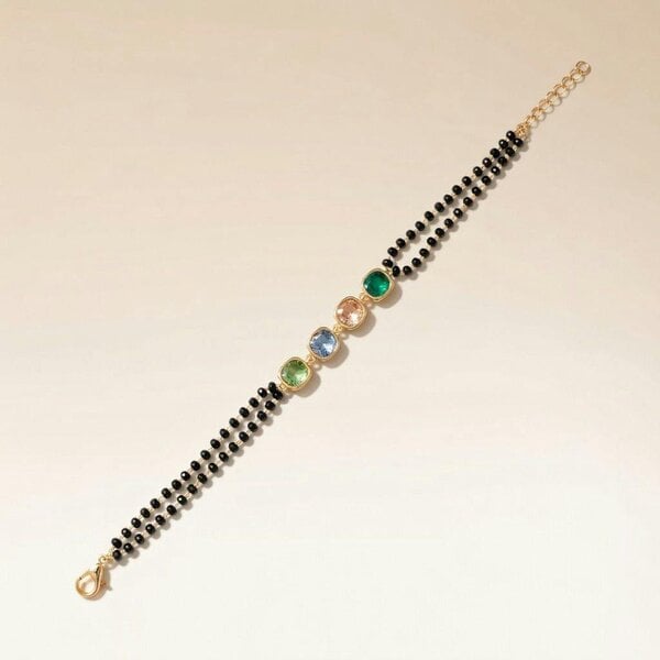 The Colourful Aura Minimalistic Black Beaded Multicolour Stone Slim Mangalsutra bracelet
