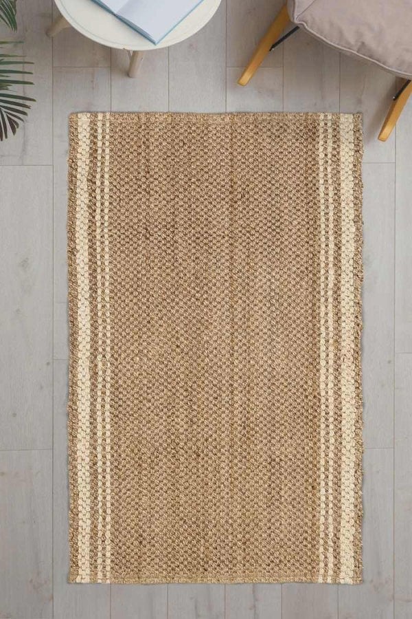 Jute Check Natural Rug Striped Handwoven