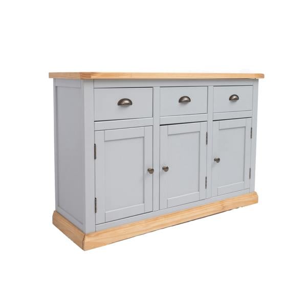 Cabinet Bits Bomporto Light Grey 3 Drawer 3 Door Sideboard Brass Cup Handle