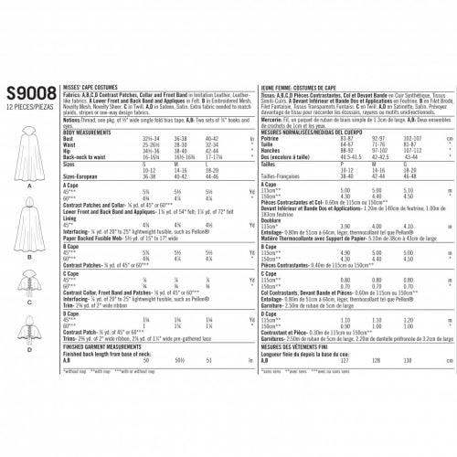 Simplicity Sewing Pattern 9008, Costumes, Capes for Women, A (S-M-L) - Intermediate