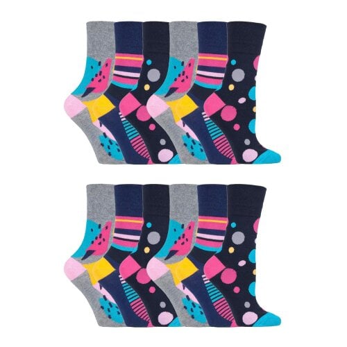 Gentle Grip 12 Pairs Ladies Cotton Rich Everyday Socks Gentle Grip Soft Top Comfort Socks - 4-8 UK - GG189