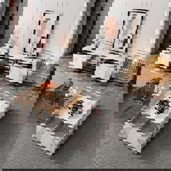 AnMoo Nesting Coffee Table Set With TV Stand, Golden Base-Weilai Concept-Weilai Concept