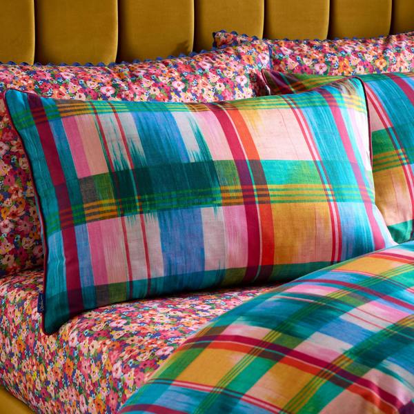 Sophie Robinson Wanderweave Ikat Check 100% Cotton Reversible Duvet Cover Set Bright