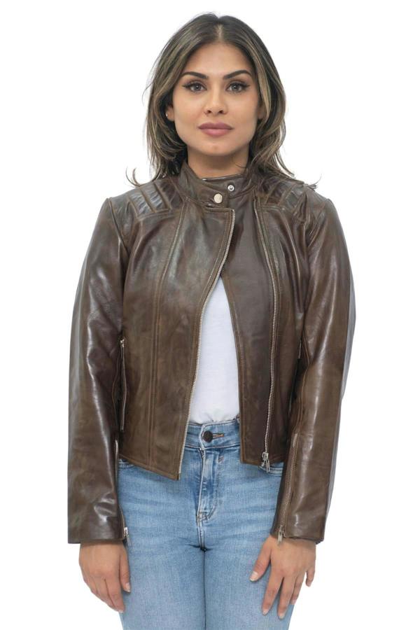 Infinity Leather Womens Leather Biker Jacket-Celaya