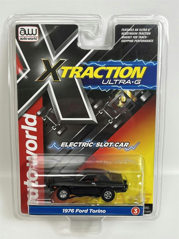 Auto World Slot Cars 1976 Ford Torino Matt Black HO Scale Slot Car X Traction Auto World SC368-3