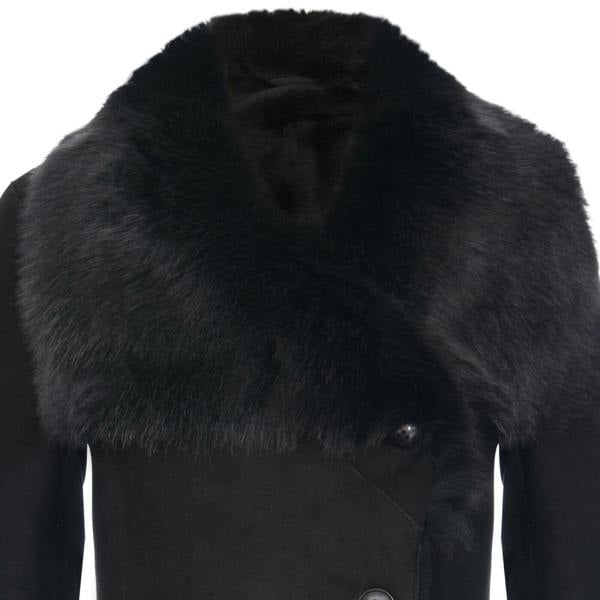 Infinity Leather Womens Suede Merino Shearling Coat with Toscana Collar-Hanoi