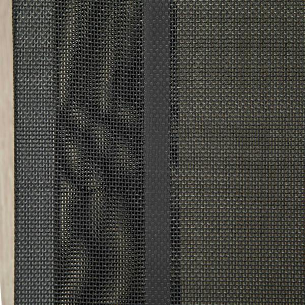 Close-up of dark black woven breathable mesh panel on raised dog cot