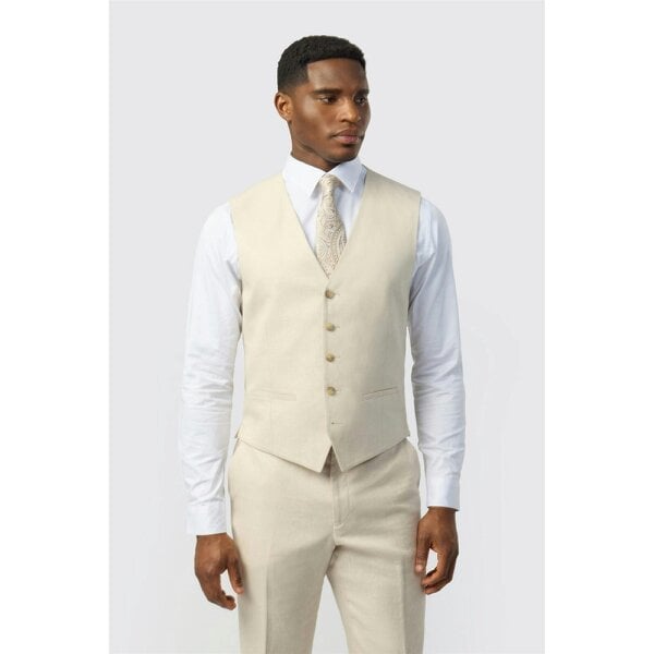 Ted Baker Tailored Fit Stone Linen Cotton Waistcoat