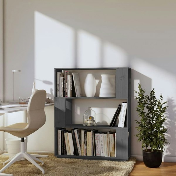 Berkfield Book Cabinet/Room Divider Grey 80x25x101 cm Solid Wood Pine