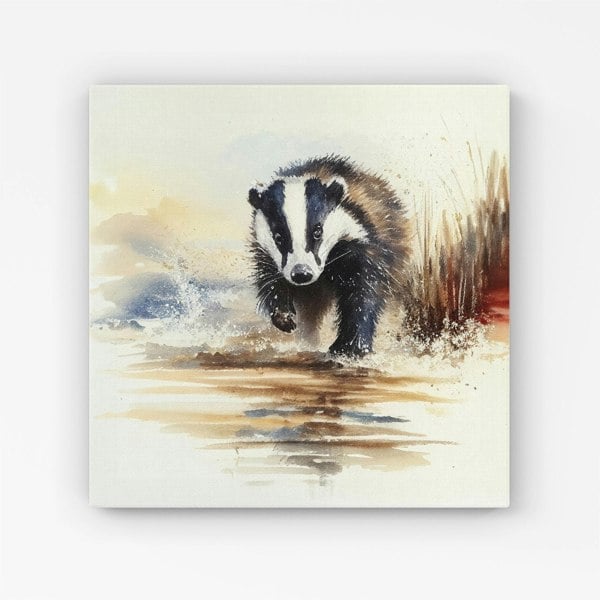 Warren Reed Wading Badger Watercolour Canvas