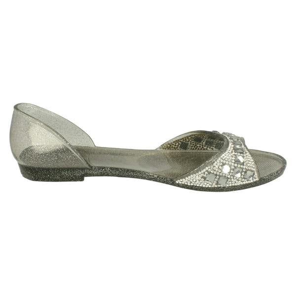 Spot On Ladies Spot On F0794  Open Toe Flat Ballerina With Jewelled Detailing