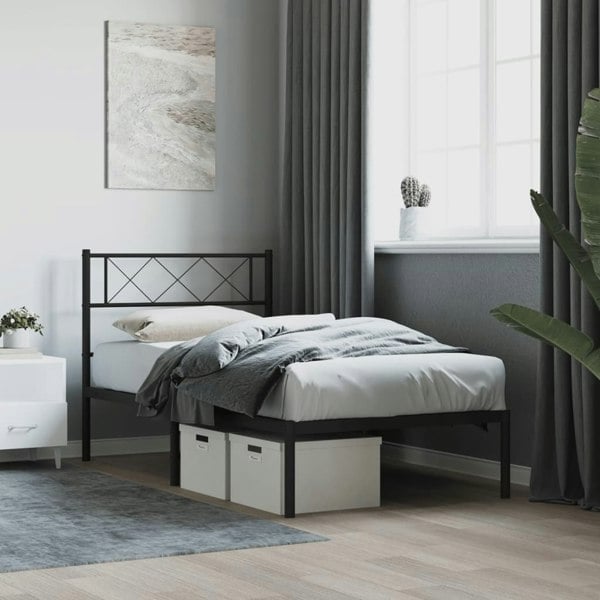 Berkfield Metal Bed Frame with Headboard Black 90x200 cm