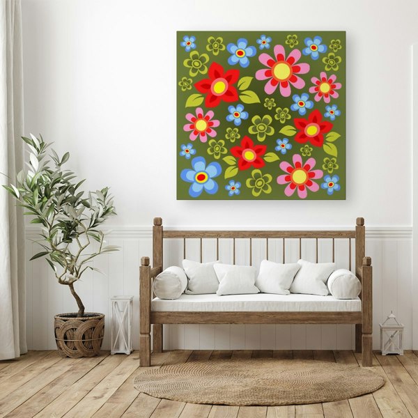 Warren Reed Red And Blue Flowers Canvas