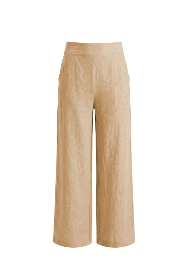 James Lakeland Sand Linen Wide-Leg Trousers
