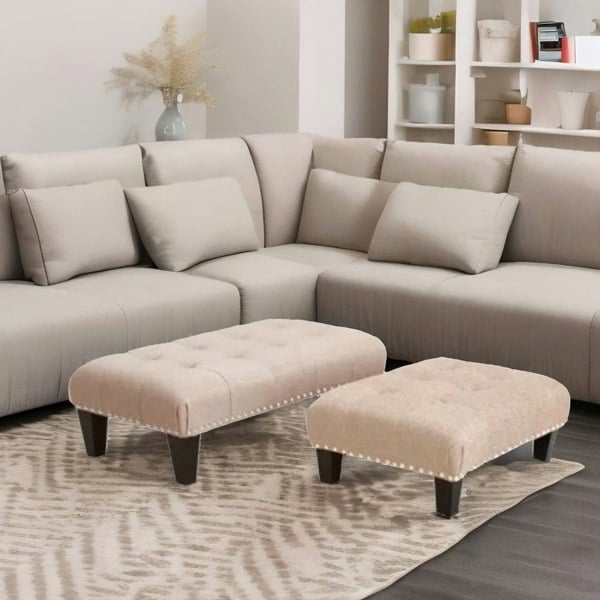Rafaelo Mobilia Fabric Ottoman Footrest Stool Chair Beige