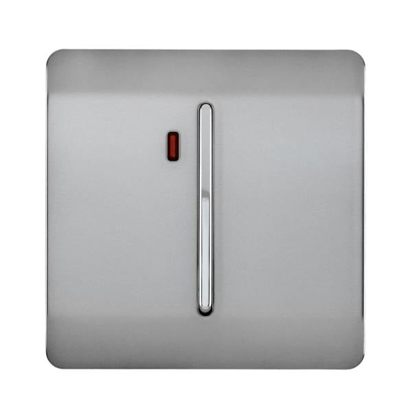 Trendi Switch 1 Gang 45 Amp Cooker Switch with Neon in Brushed Steel