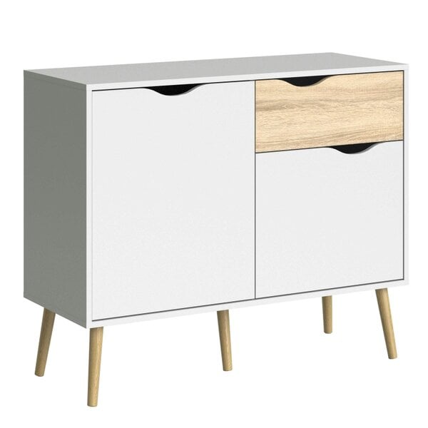 Wyld Haus Sapporo White and Natural Oak Small Sideboard 1 Drawer 2 Doors