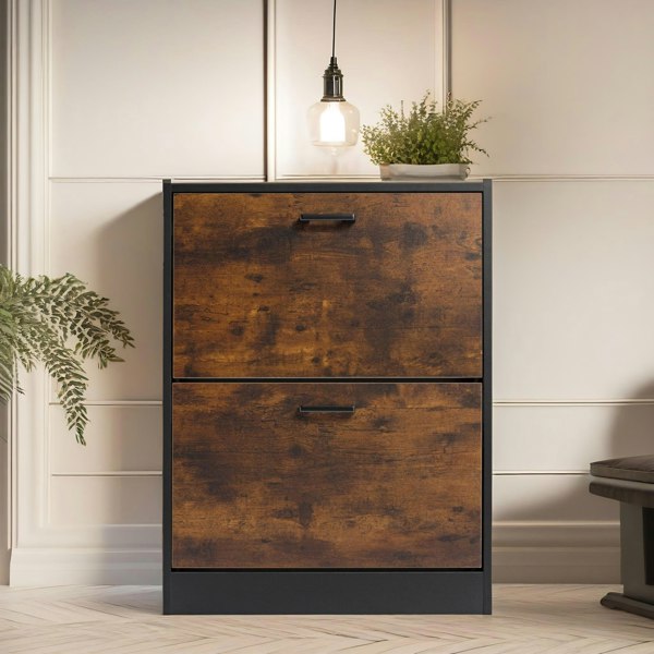 Rafaelo Mobilia 2 Drawer Shoe Storage Cabinet Rustic Brown