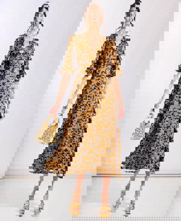 Brown Leopard Satin Midi Dress