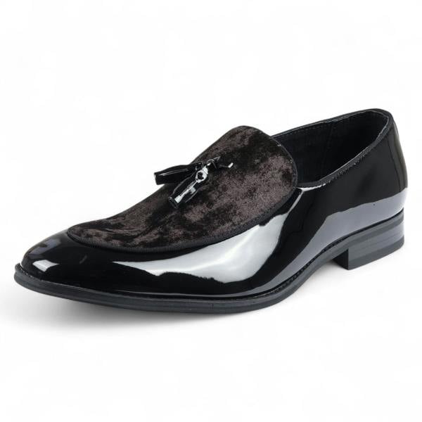 Dolcetto Men's Velvet Tassel Loafers Formal Patent Dress Shoes