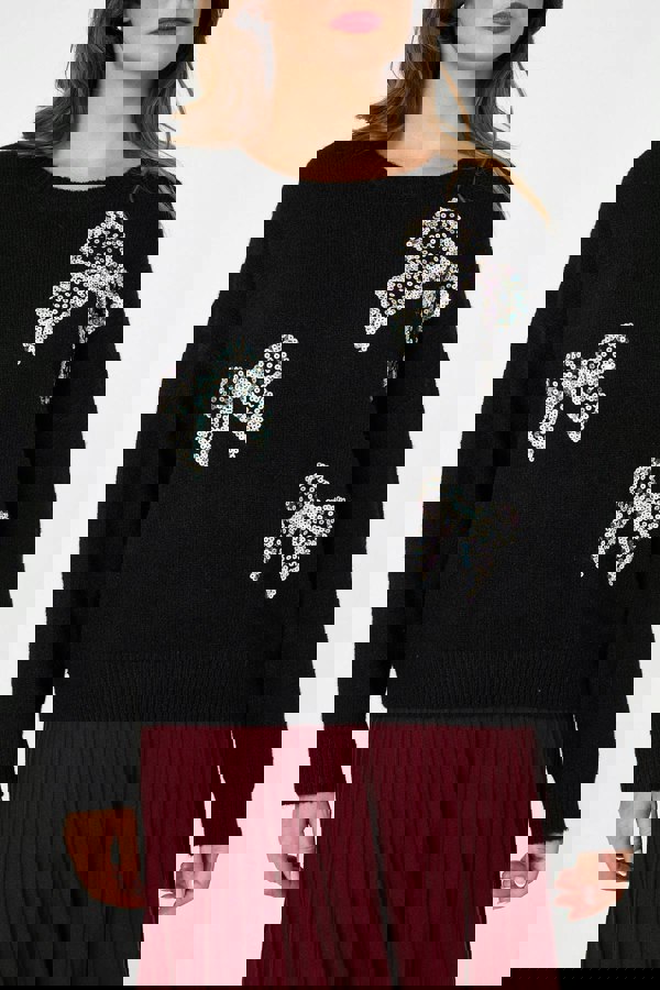 Black | Sequin Bow Detail Drop Shoulder Jumper
