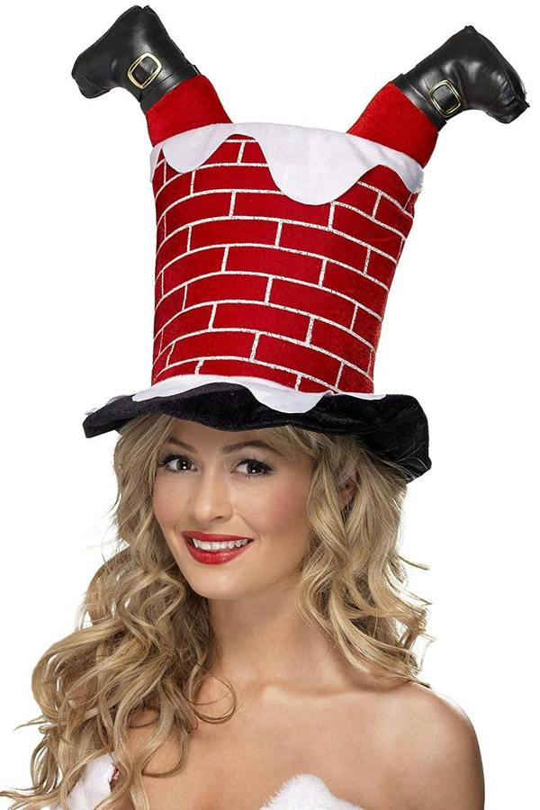 Adult Red Santa Stuck in Chimney Novelty Christmas Hat for Festive Parties and Dress Up image 8