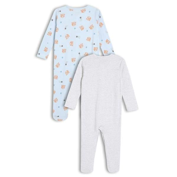 Baby Boys 2pk Teddy Bear Printed Sleepsuit, Multicolour - Minicuddles