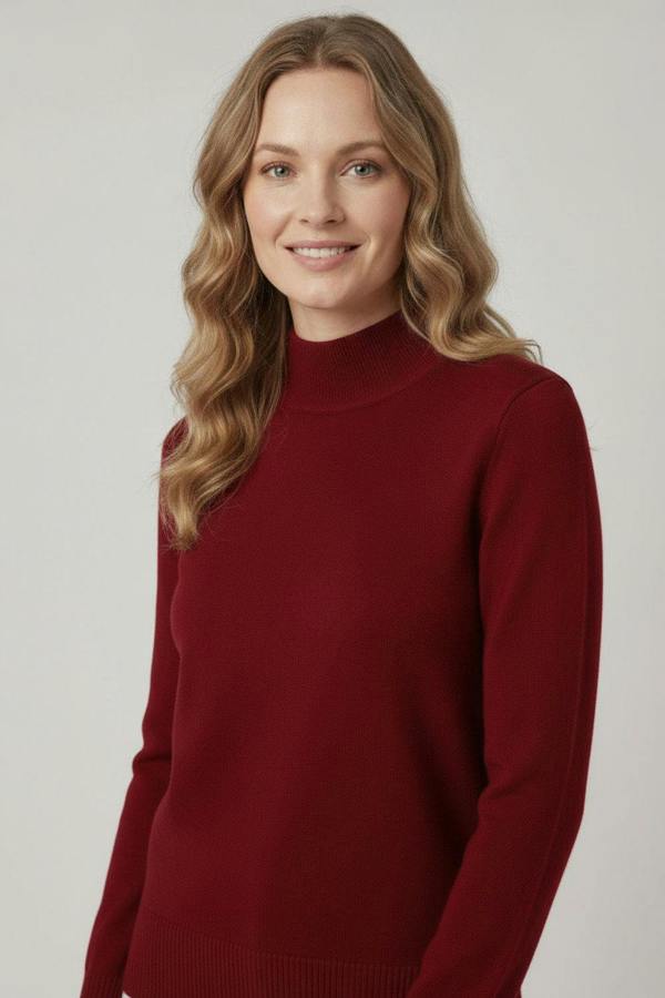 Burgundy | High Neck Long Sleeve Slim Fit Top