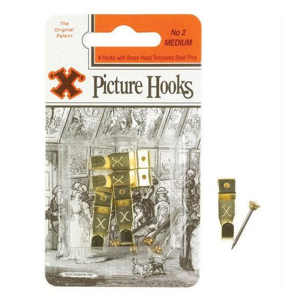 X Picture Hooks No 2 Brass Plated 4pk - One Colour - 