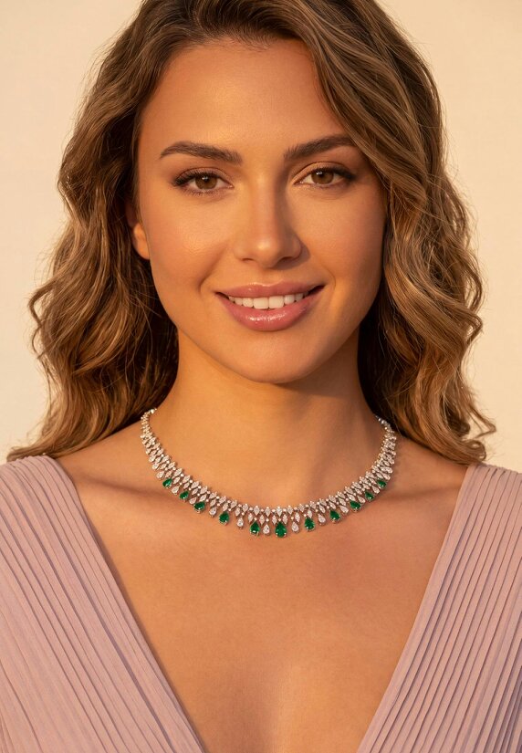Latelita Duchess Emerald Statement Necklace Silver