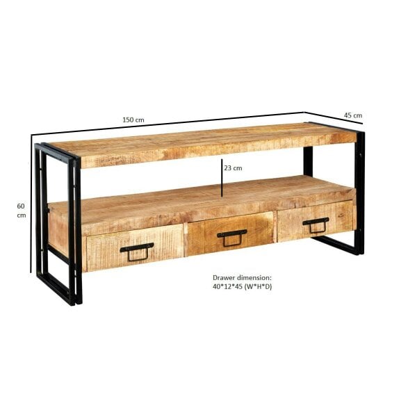 Wyld Haus Toivakka Industrial Reclaimed Wood and Metal TV Unit 3 Drawers