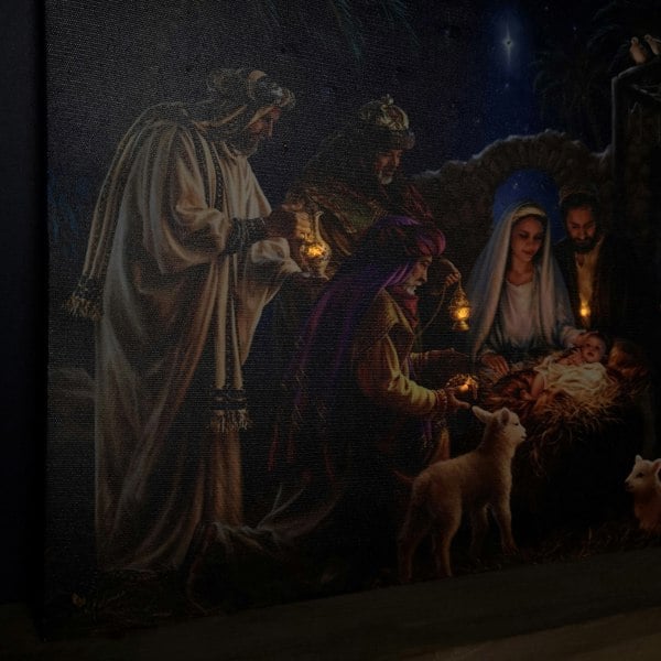 Samuel Alexander 40cm x 30cm Premier Nativity Scene Fibre Optic Christmas Wall Canvas Picture