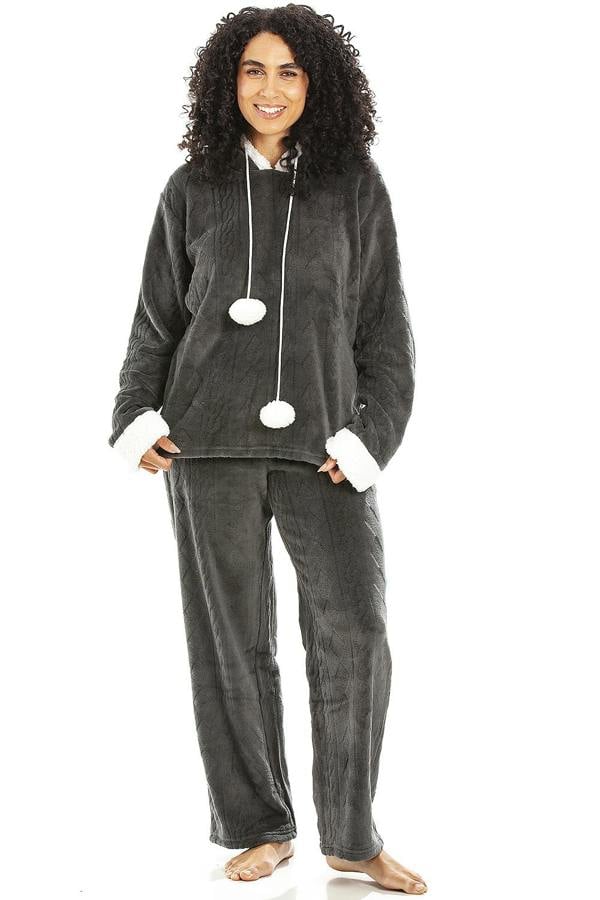 Camille Womens Charcoal Supersoft Fleece Hooded Pyjama Set
