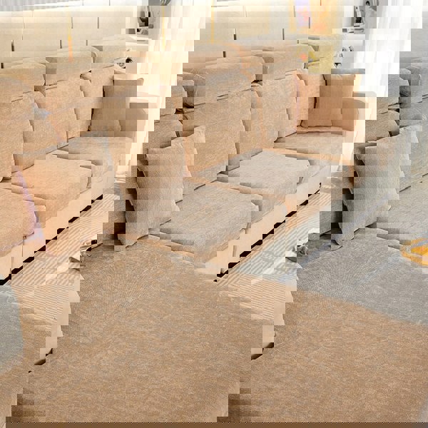 Anyhouz Anyseat Sofa Cover Coffee L-Shape Polyester Chenille Thick Stretchable Cushion For Living Room Enlarge Size Extra Large