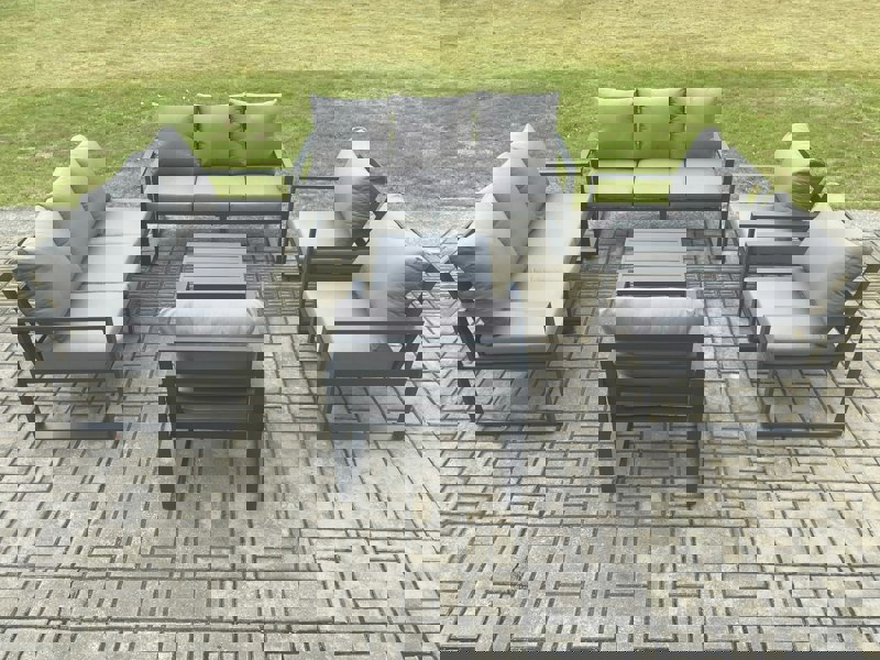 Fimous Aluminium Outdoor Garden Furniture Set Patio Lounge Sofa with Square Coffee Table 3 Armchairs Dark Grey