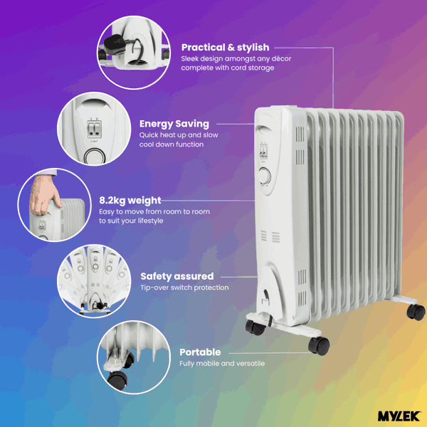 Mylek Oil Filled Electric Portable Heater Radiator with Adjustable Thermostat 2500w