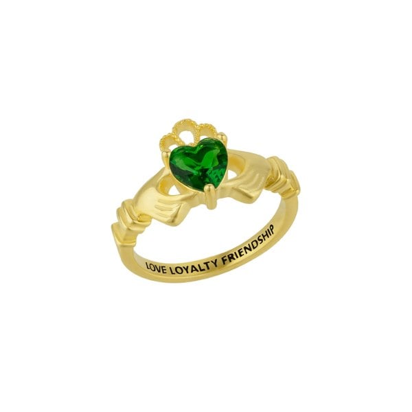 Spero London Sterling Silver Green Claddagh Ring