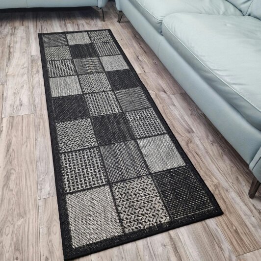 Non-Slip Black Rug Flat Weave Checkered Kitchen Dining Room Living Room Area Mat