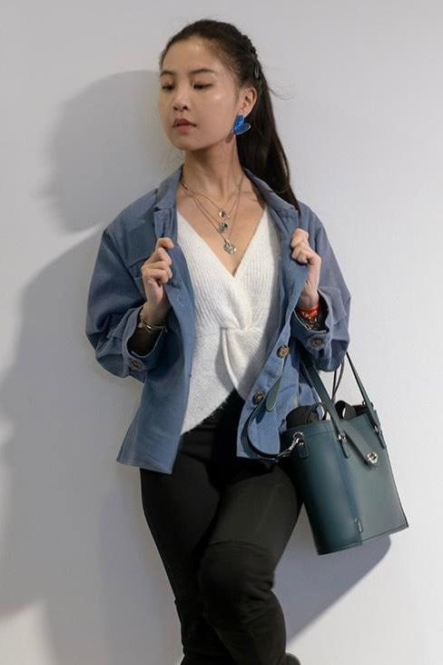 Zatchels Leather Mini Twist Lock Shopper Bag - Pine