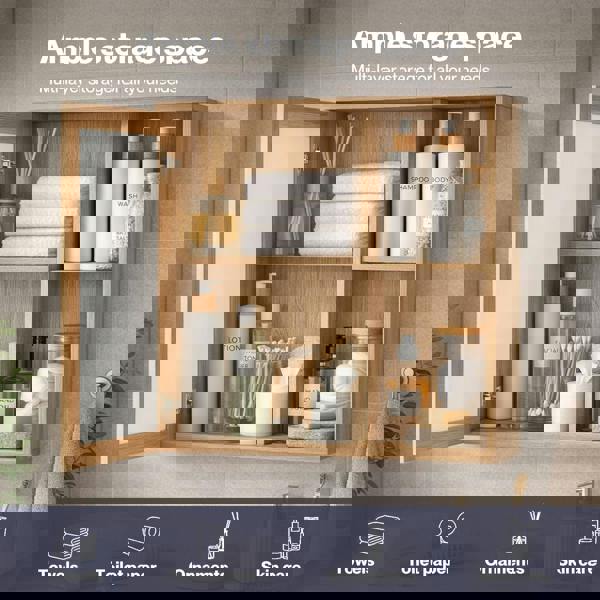 Levede Bathroom Mirror Cabinet Wall Mounted Cupboard with Storage Shelf Oak 56cm