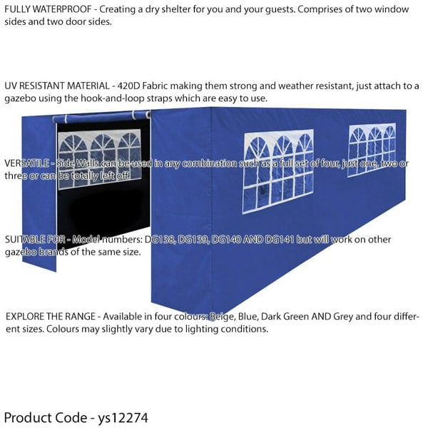 Side Walls Door & Windows for 3x6m Pop-Up Gazebo - BLUE - Garden Party Tent - LoopsDirect